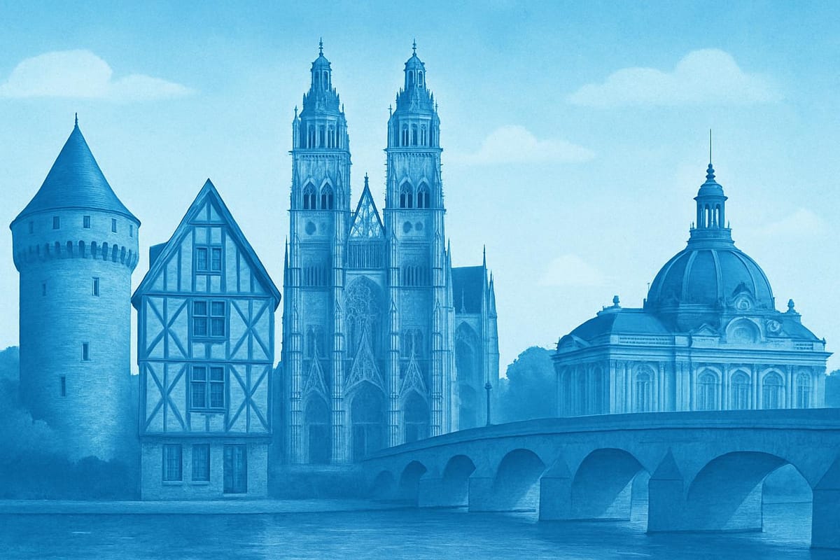 Must-see landmarks of Tours, France.