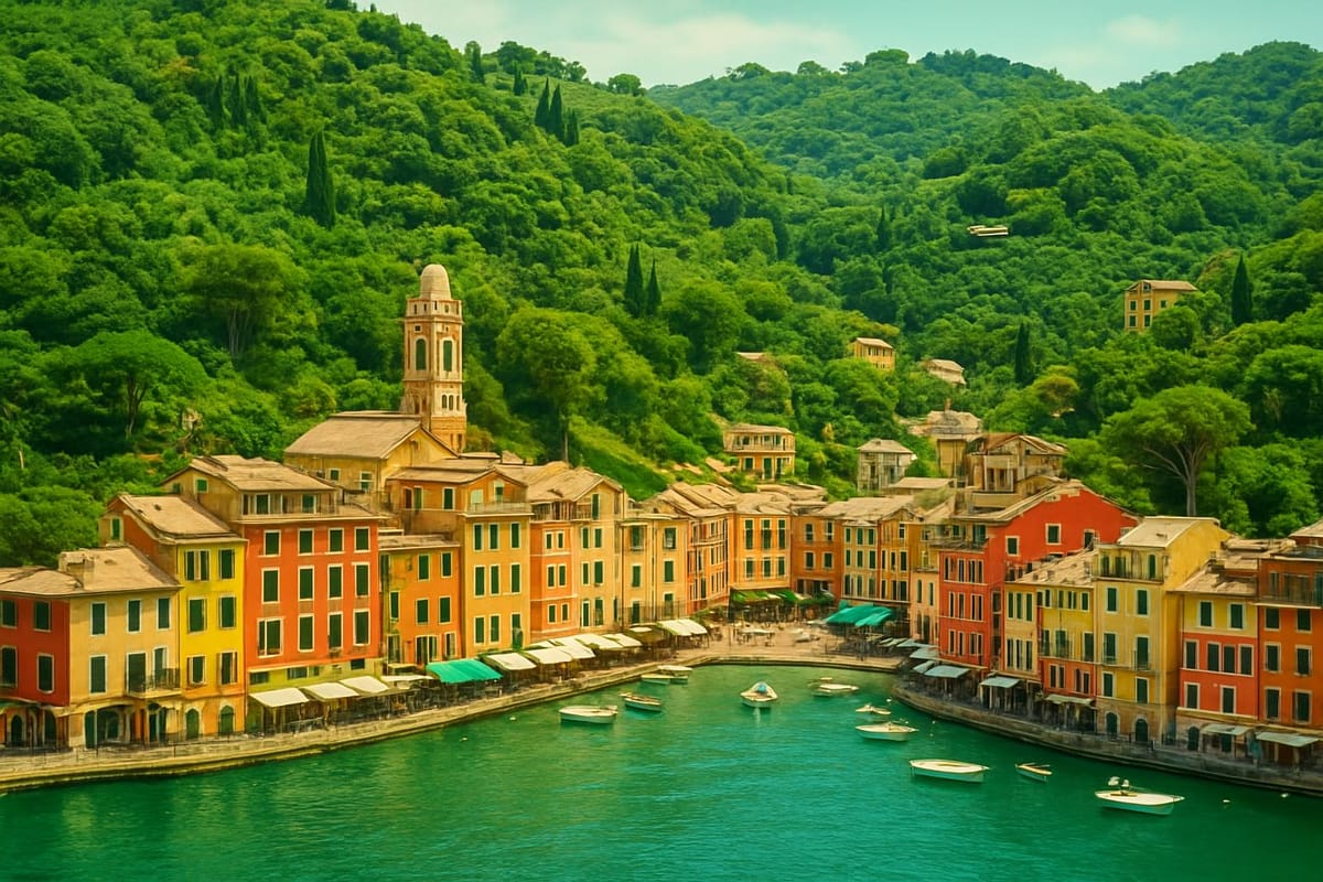 Must-see landmarks of Portofino, Italy.